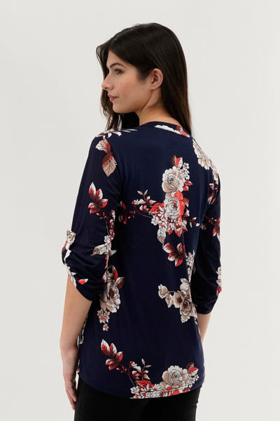 Majora Floral Lace Up Blouse - Navy - Womens Shirts & Blouses - Fairweather