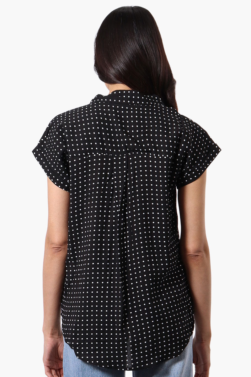 Majora Dotted Pattern Camp Collar Button Up Shirt - Black - Womens Shirts & Blouses - Fairweather