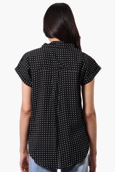 Majora Dotted Pattern Camp Collar Button Up Shirt - Black - Womens Shirts & Blouses - Fairweather