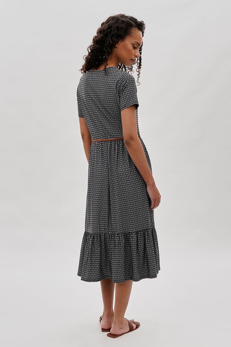 International INC Company Belted Short Sleeve Midi Dress - Black - Womens Midi Dresses - Fairweather