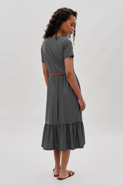 International INC Company Belted Short Sleeve Midi Dress - Black - Womens Midi Dresses - Fairweather