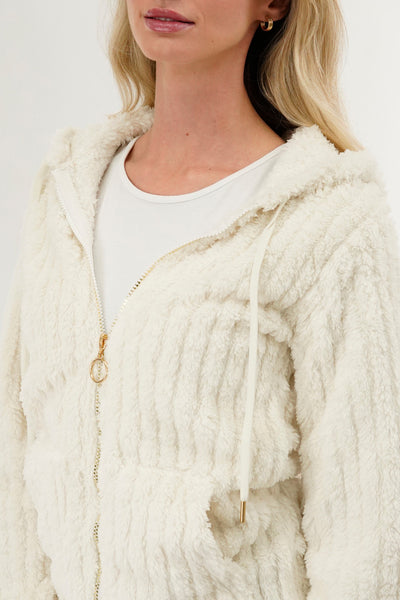 Fahrenheit Plush Hooded Zip Up Lightweight Jacket - White