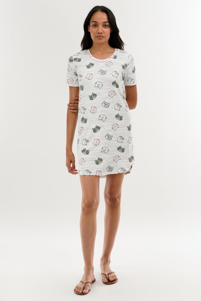 Canada Weather Gear Cat Print Tunic Pajama Top - White - Womens Pajamas - Fairweather