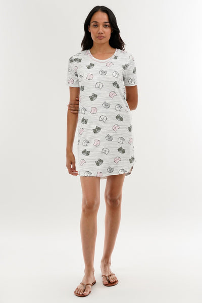 Canada Weather Gear Cat Print Tunic Pajama Top - White - Womens Pajamas - Fairweather