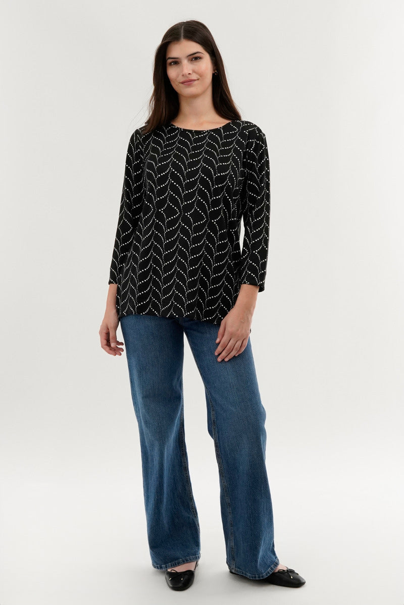 International INC Company Patterned 3/4 Sleeve Blouse - Black - Womens Shirts & Blouses - Fairweather