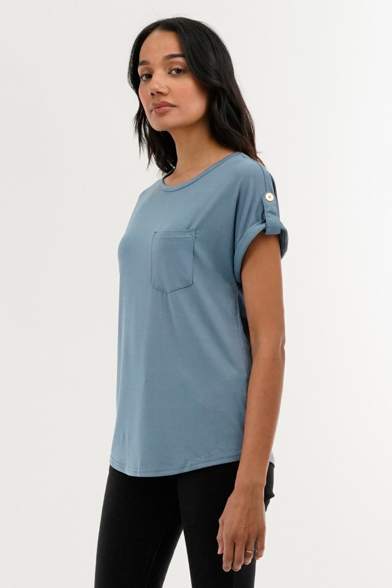Costa Blanca Basic Cap Sleeve Tee - Blue - Womens Tees & Tank Tops - Fairweather