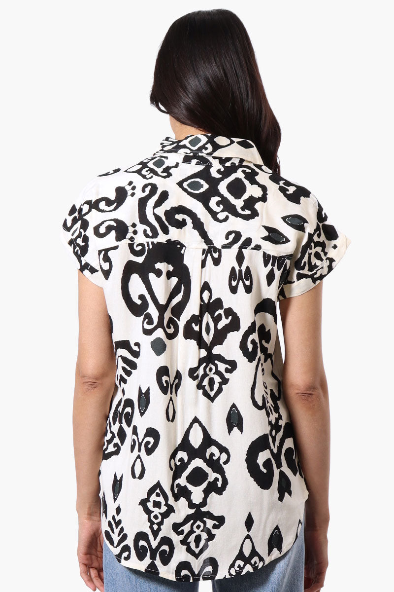 Majora Patterned Camp Collar Button Up Shirt - Cream - Womens Shirts & Blouses - Fairweather