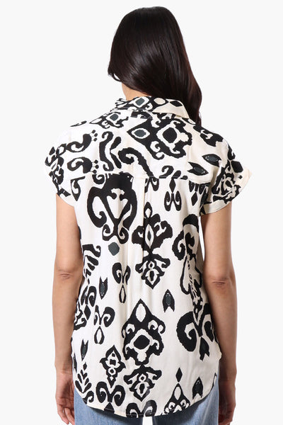 Majora Patterned Camp Collar Button Up Shirt - Cream - Womens Shirts & Blouses - Fairweather