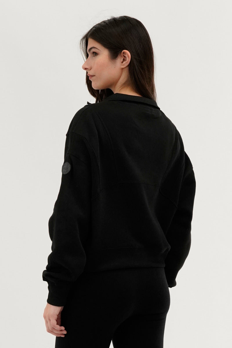 Fahrenheit Half Zip Cropped Sweatshirt - Black - Womens Hoodies & Sweatshirts - Fairweather