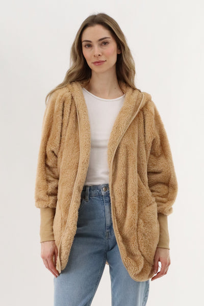 Canada Weather Gear Open Front Teddy Cardigan - Camel - Womens Cardigans - Fairweather