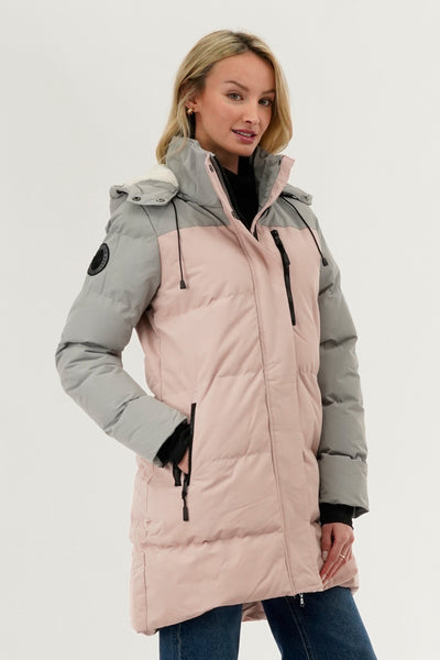 Camada Weather Gear Colour Block Puffer Parka Jacket - Pink - Womens Parka Jackets - Fairweather