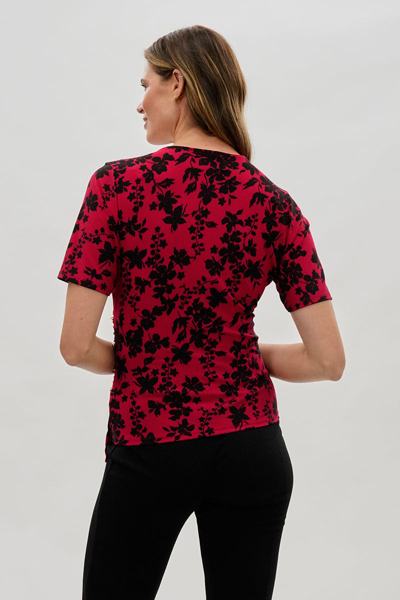 Beechers Brook Floral V-Neck Blouse - Red - Womens Shirts & Blouses - Fairweather