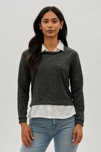International INC Company Collared Pullover Sweater - Grey - Womens Pullover Sweaters - Fairweather