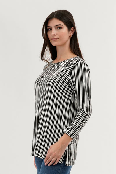 International INC Company Striped 3/4 Sleeve Blouse - Black - Womens Shirts & Blouses - Fairweather