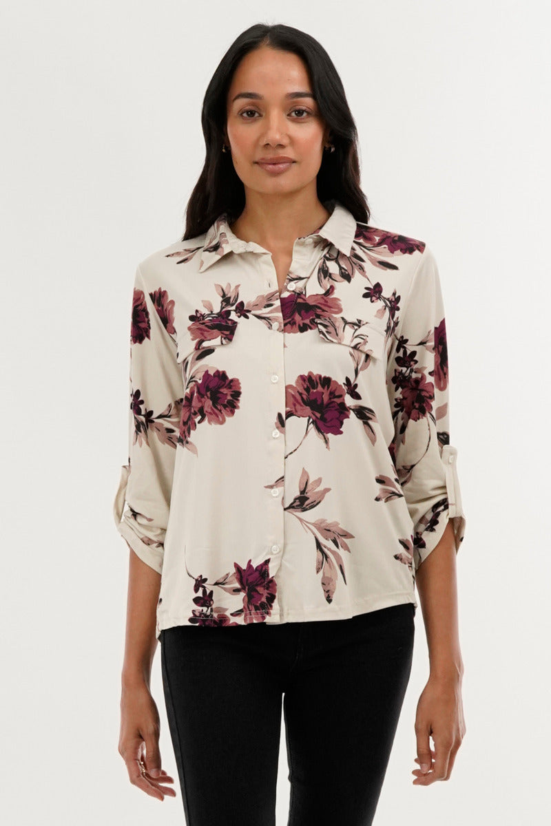 International INC Company Floral Button Down Shirt - Beige - Womens Shirts & Blouses - Fairweather