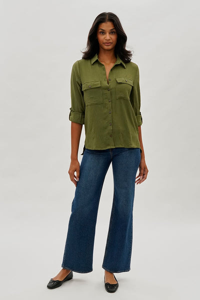 Stylexchange Vintage Button Up Utility Shirt - Olive - Womens Shirts & Blouses - Fairweather