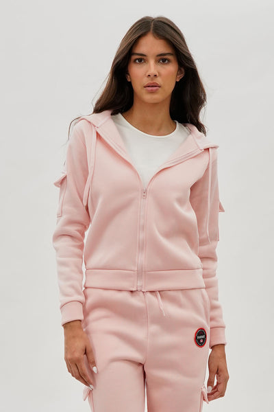 Fahrenheit Utility Pocket Zip Up Hoodie - Blush - Womens Long Sleeve Tops - Fairweather