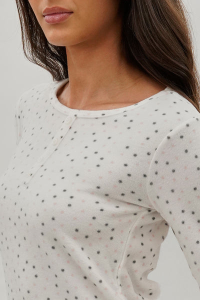 Canada Weather Gear Polka Dot Print Henley Pajama Top - White - Womens Pajamas - Fairweather