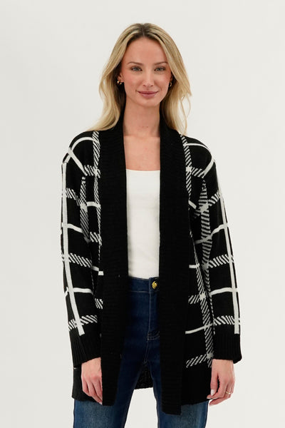 Canada Weather Gear Plaid Fold Over Wrap Cardigan - Black - Womens Cardigans - Fairweather