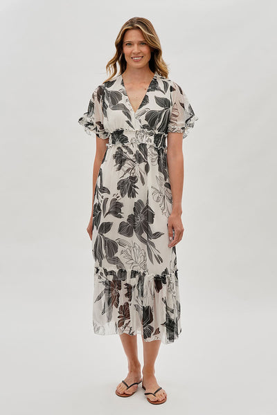Limite Floral Cinched Waist Maxi Dress - White - Womens Maxi Dresses - Fairweather