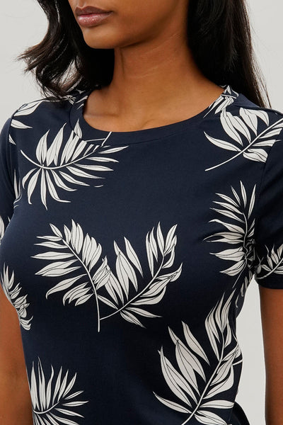 Stylexchange Vintage Leaf Print Short Sleeve Day Dress - Navy - Womens Day Dresses - Fairweather