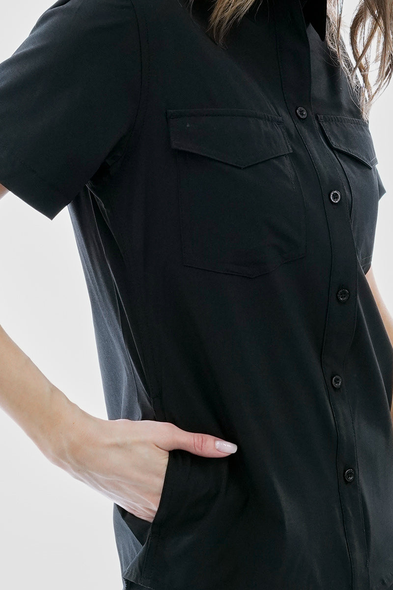 Canada Weather Gear Button Up Short Sleeve Shirt - Black - Womens Shirts & Blouses - Fairweather