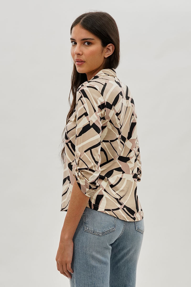 International INC Company Patterned Button Up Shirt - Beige - Womens Shirts & Blouses - Fairweather