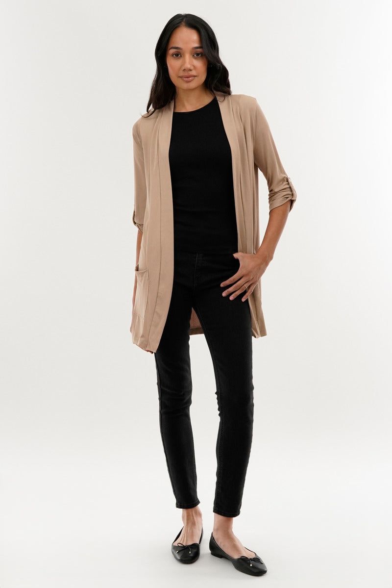 International INC Company Roll Up Sleeve Wrap Cardigan - Beige - Womens Cardigans - Fairweather