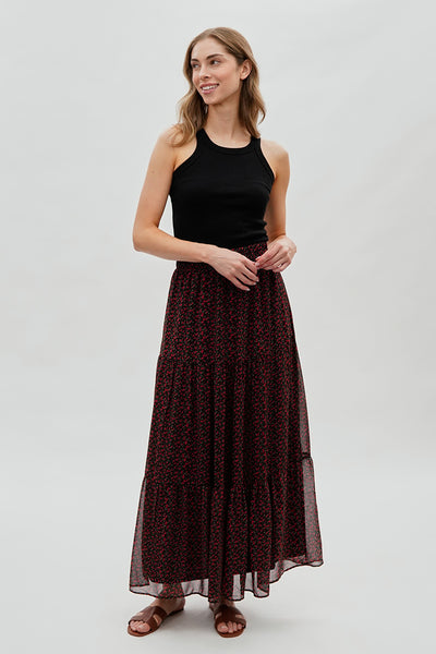Costa Blanca Tiered Chiffon Maxi Skirt - Black - Womens Skirts - Fairweather