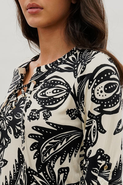 International INC Company Floral Lace Up Blouse - Black - Womens Shirts & Blouses - Fairweather