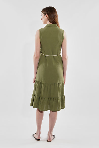 Stylexchange Rope Belted Button Down Day Dress - Olive