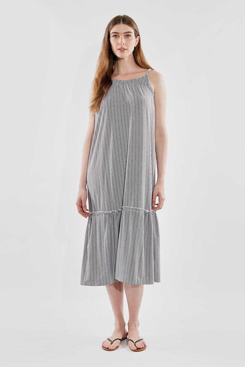 Beechers Brook Patterned Tiered Midi Dress - Black