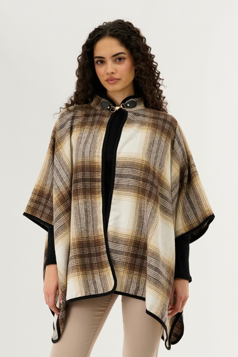 Canada Weather Gear Plaid Tartan Poncho - Beige - Womens Ponchos - Fairweather