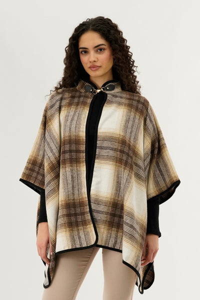 Canada Weather Gear Plaid Tartan Poncho - Beige - Womens Ponchos - Fairweather