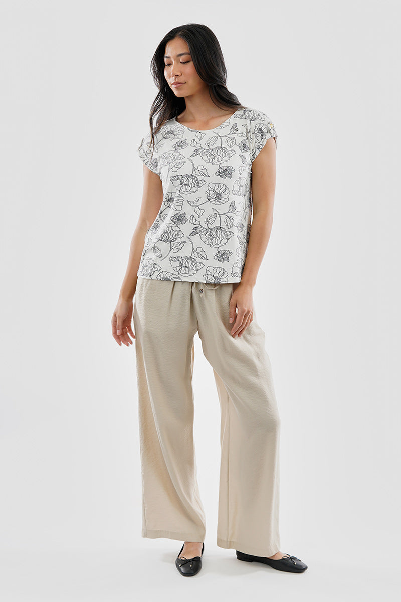 Beechers Brook Floral Cap Sleeve Back Slit Tee - White - Womens Tees & Tank Tops - Fairweather