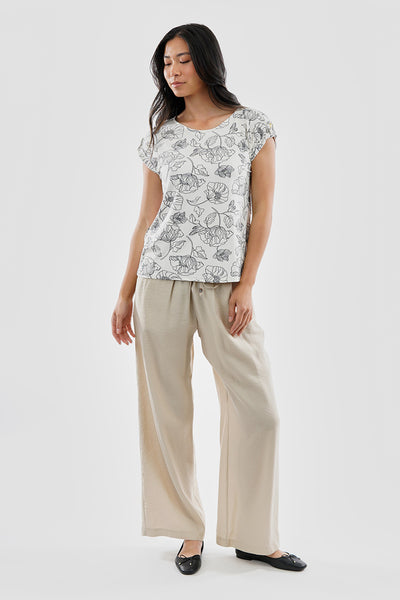 Beechers Brook Floral Cap Sleeve Back Slit Tee - White - Womens Tees & Tank Tops - Fairweather
