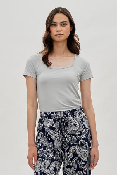 Costa Blanca Square Neck Tee - Grey - Womens Tees & Tank Tops - Fairweather