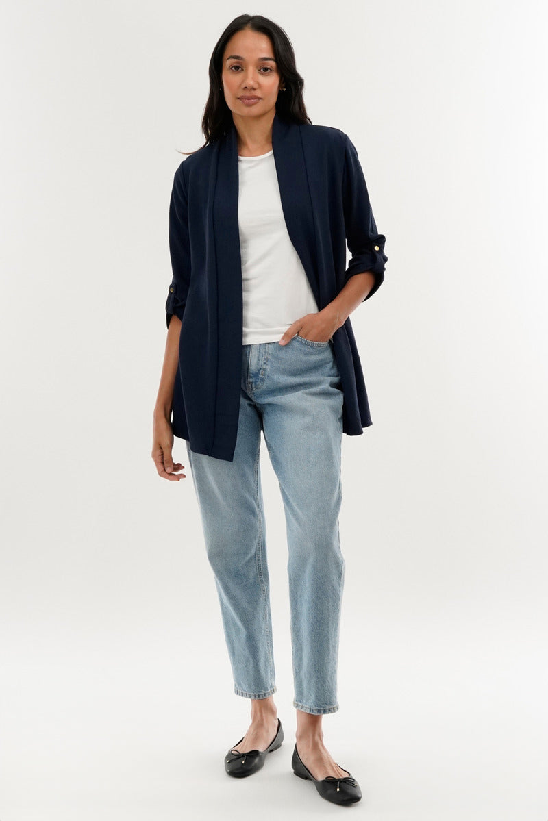 International INC Company Roll Up Sleeve Cardigan - Navy - Womens Cardigans - Fairweather