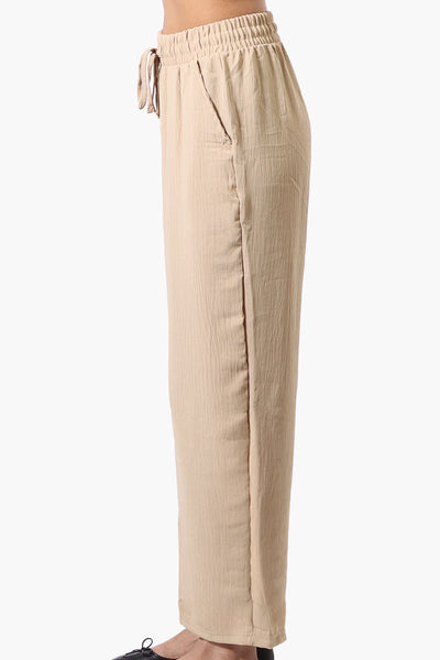Stylexchange Tie Waist Wide Leg Crinkled Pants - Beige - Womens Pants - Fairweather