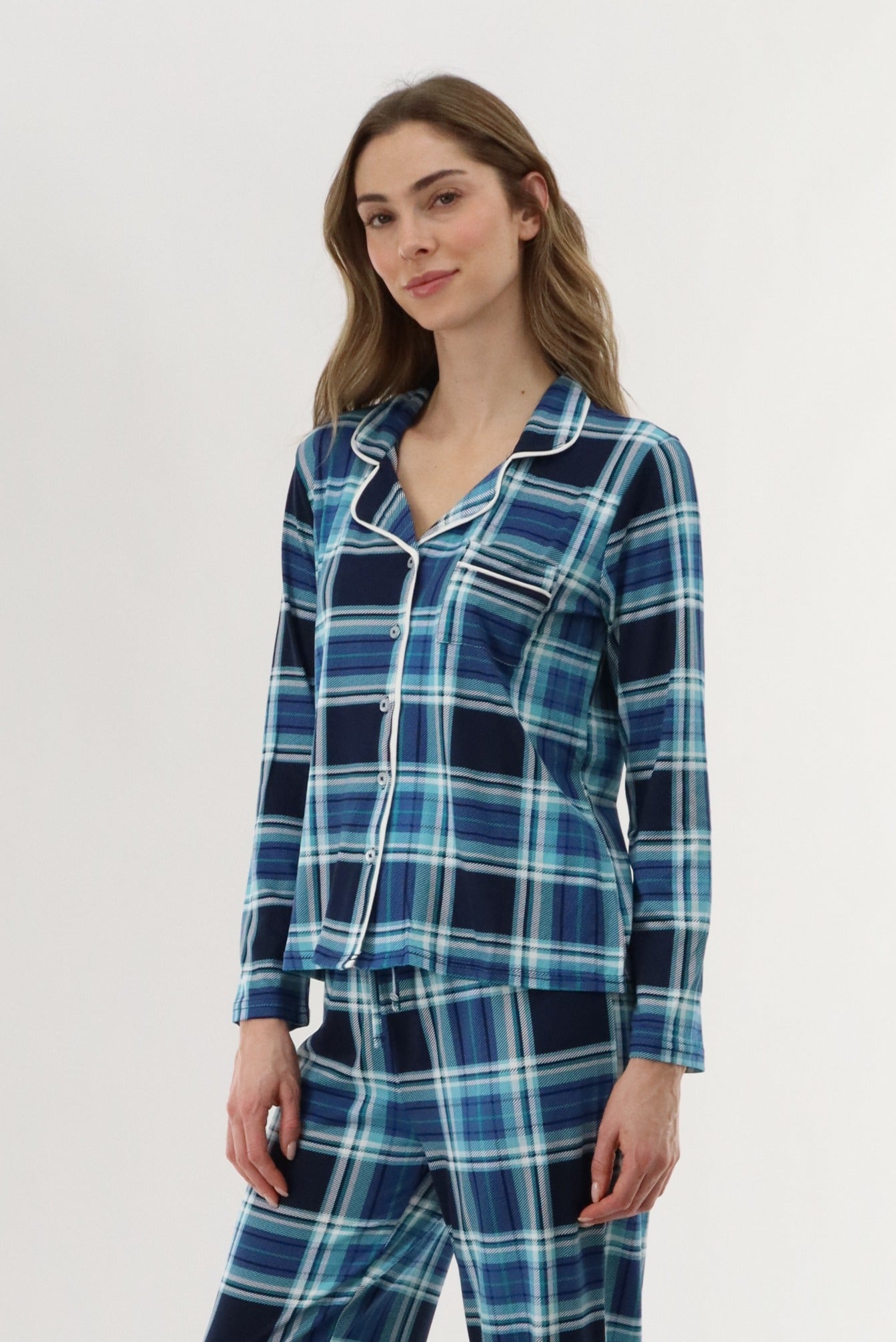 Canada Weather Gear Long Sleeve Button Up Pajama Top - Blue - Womens Pajamas - Fairweather