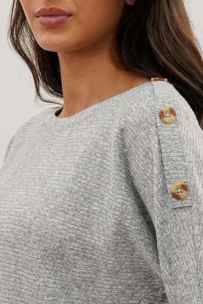 International INC Company Ribbed Button Detail Pullover Sweater - Grey - Womens Pullover Sweaters - Fairweather