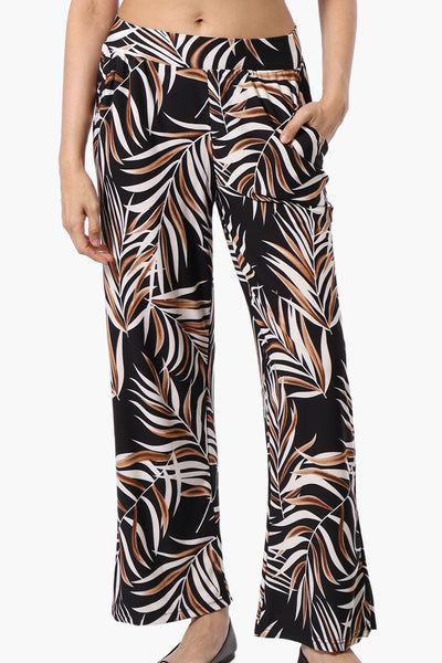Beechers Brook Leaf Print Wide leg Pants - Black - Womens Pants - Fairweather
