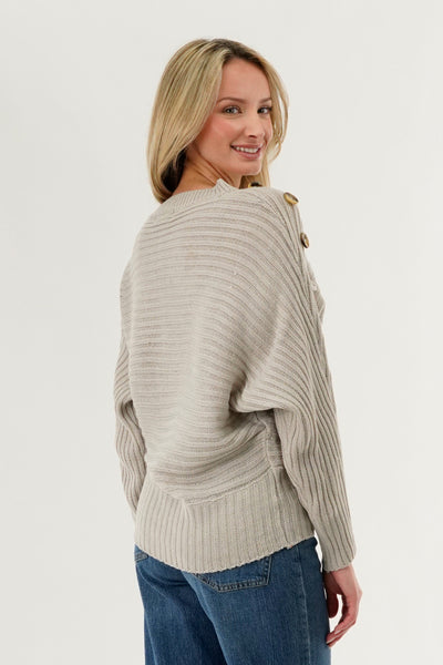 International INC Company Ribbed Button Detail Pullover Sweater - Taupe - Womens Pullover Sweaters - Fairweather