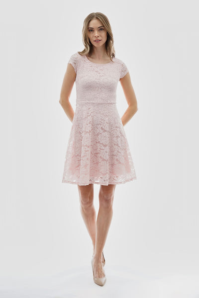 Costa Blanca Floral Lace Cap Sleeve Day Dress - Pink - Womens Day Dresses - Fairweather