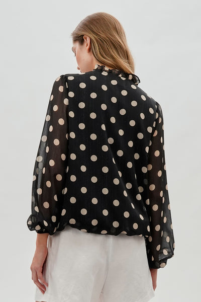 Costa Blanca Polka Dot Long Sleeve Blouse - Black - Womens Shirts & Blouses - Fairweather