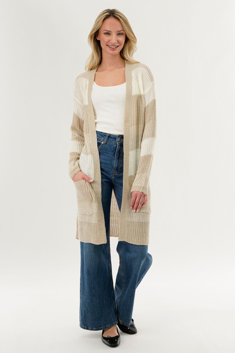 Stylexchange Striped Knit Cardigan - Beige - Womens Cardigans - Fairweather