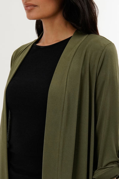 International INC Company Roll Up Sleeve Wrap Cardigan - Olive - Womens Cardigans - Fairweather