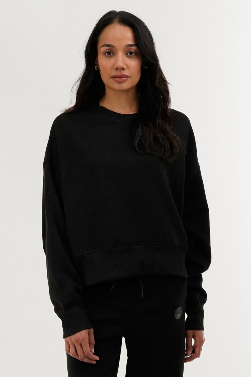 Fahrenheit Drop Shoulder Crewneck Sweatshirt - Black - Womens Hoodies & Sweatshirts - Fairweather
