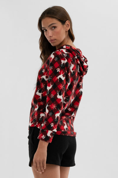 Canada Weather Gear Festive Print Hooded Pajama Top - Red - Womens Pajamas - Fairweather