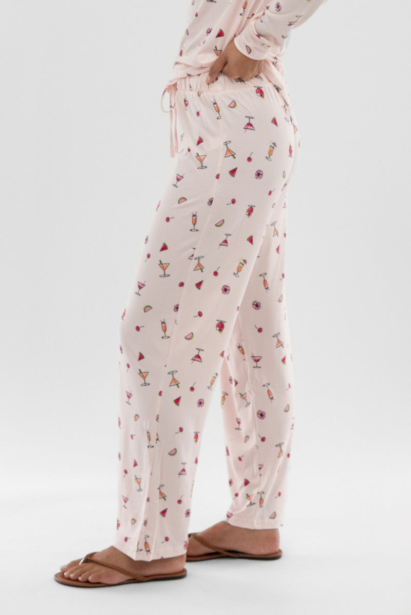 Canada Weather Gear Drink Print Wide Leg Pajama Pants - Blush - Womens Pajamas - Fairweather
